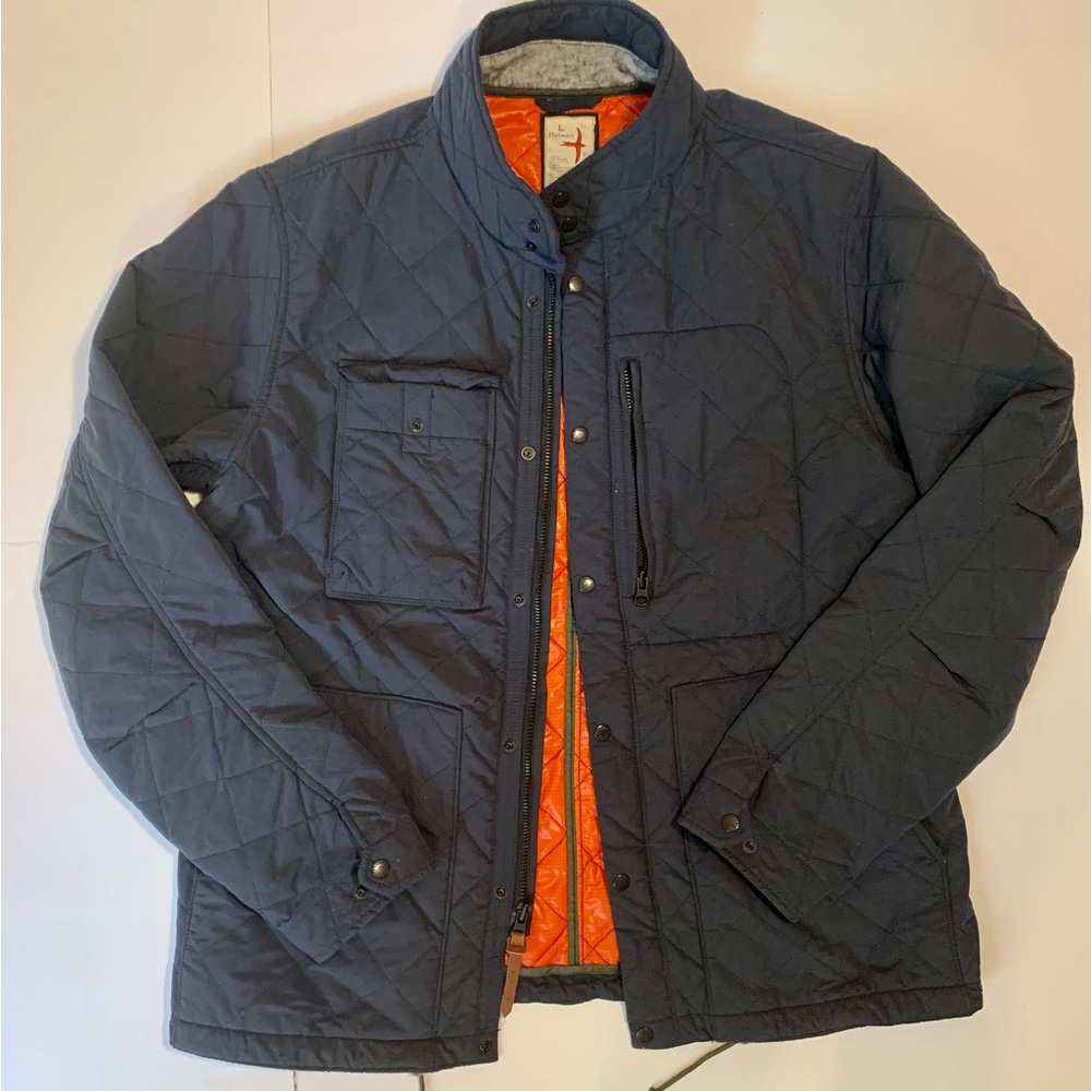 Mens Relwen Quilted Tanker Jacket Navy Blue Size Large
